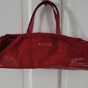 Jafra red suede makeup bag drawstring